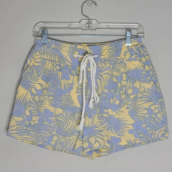 Free People Blue & Yellow Island Print Shorts 0 - Picture 2 of 5